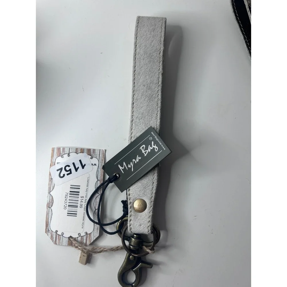 Myra Bag Key Fob Wristlet Black White Cowhide Leather Hair-on-Hide NEW Cowgirl
